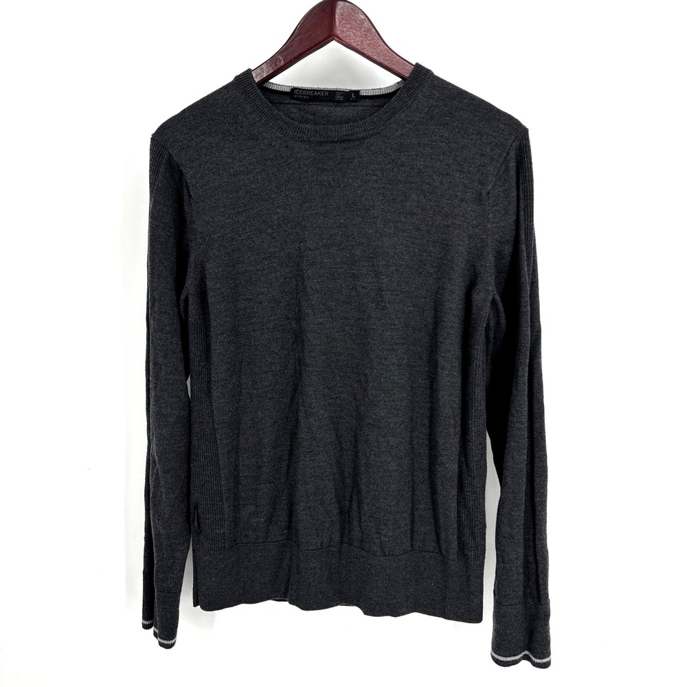 Icebreaker Men Merino Wool Gray Long Sleeve Pullover Crew Sweater Size Large EUC